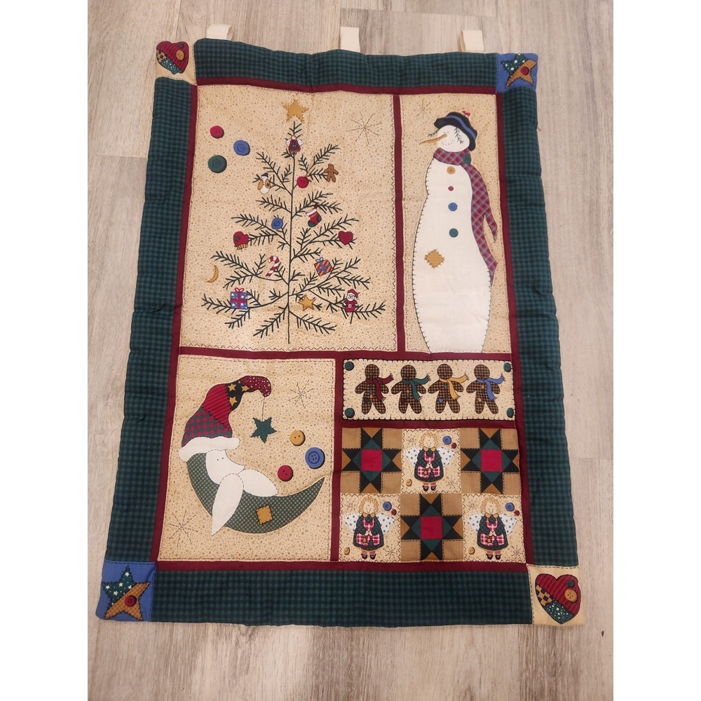 Vintage Quilted Christmas Wall Hanger Cranston Snowman Tree Angel 20x28" No Rod
